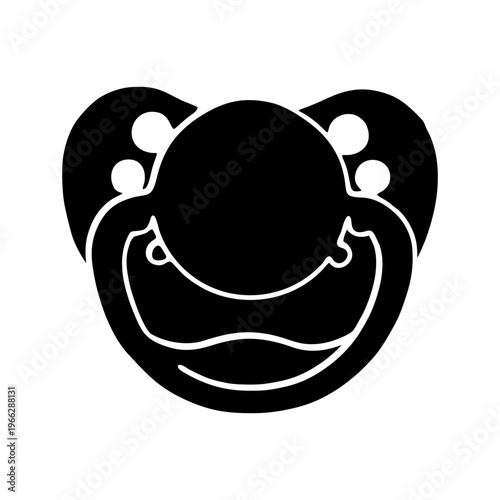 A black round web button design featuring a cartoon baby girl icon, a man symbol, and a silhouette of an elephant drawing as a vector illustration art element