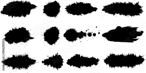 Set of Black Grunge Ink Splatters and Brushes: Artistic Paint Elements for Design