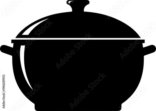 Classic black cooking pot with lid ready for delicious homemade meals and savory recipes, perfect for culinary arts and food illustrations