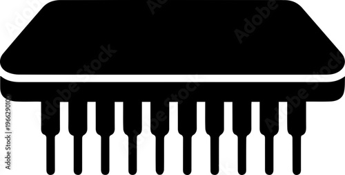 Sleek black microchip icon for modern tech designs and engineering projects involving computer hardware and electronic components innovation