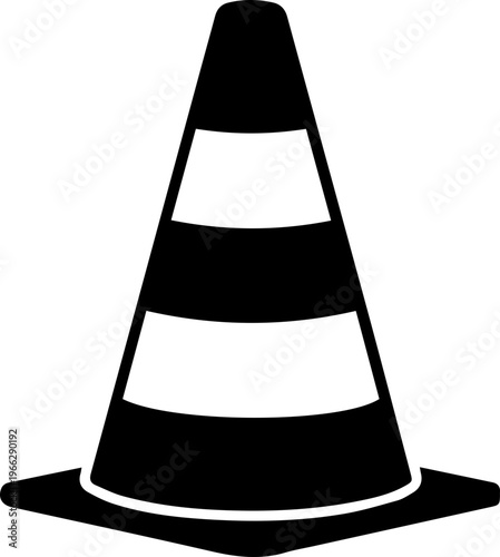 Striking black and white traffic cone icon for safety awareness projects and construction site visuals, perfect for caution signage and design elements
