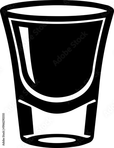Sleek black shot glass icon design for bars, parties, and beverage branding, evoking celebration and good times.