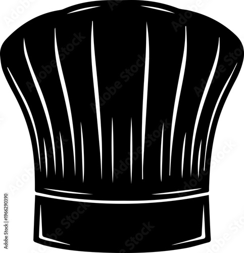 Striking black chef hat icon symbolizing culinary expertise, professional cooking, and gourmet food creation for restaurant branding