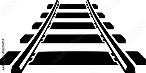Journey ahead on sleek black railroad tracks with bold white stripes, symbolizing progress and destination