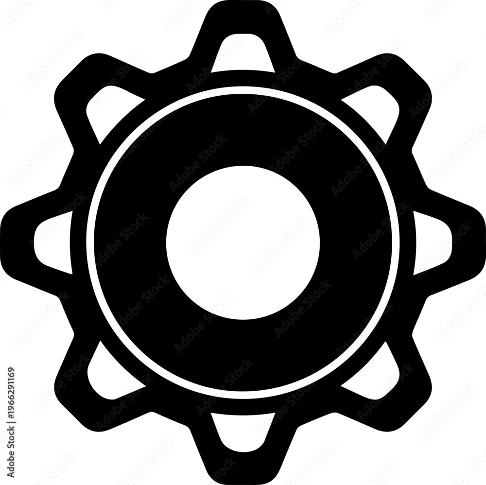 Fototapeta premium Bold black gear icon symbolizing industry, mechanics, and progress in a clean, modern design
