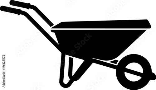 Essential black silhouette of a functional wheelbarrow ready for garden tasks and construction projects