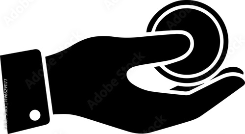 Professional hand offering a single coin for business investment or financial transaction, symbolizing payment or opportunity