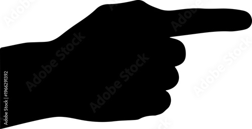 Bold black silhouette of a hand pointing forward indicating direction or choice for modern design and communication