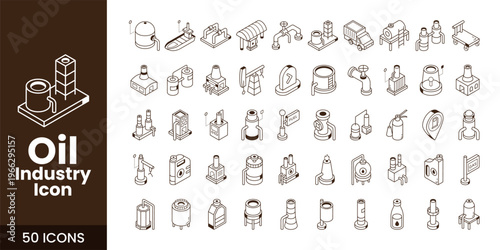 Oil and Gas Industry Icon Set with Fuel, Refinery, Pipeline, and Industrial Energy Vector Collection