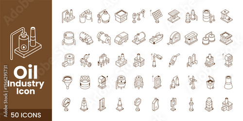 Oil and Gas Industry Icon Set with Fuel, Refinery, Pipeline, and Industrial Energy Vector Collection