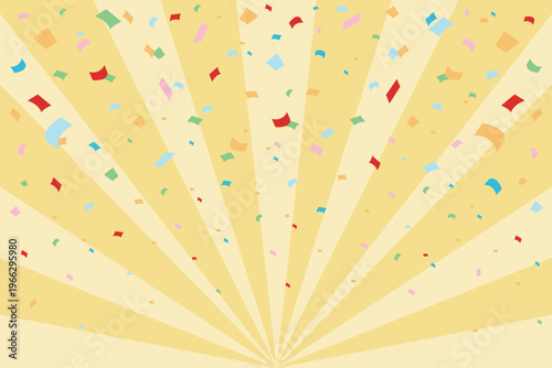 カラフルな紙吹雪が舞うお祝いパーティの集中線背景イエロー素材