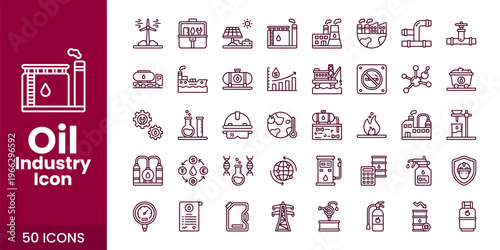 Oil and Gas Industry Icon Set with Fuel, Refinery, Pipeline, and Industrial Energy Vector Collection