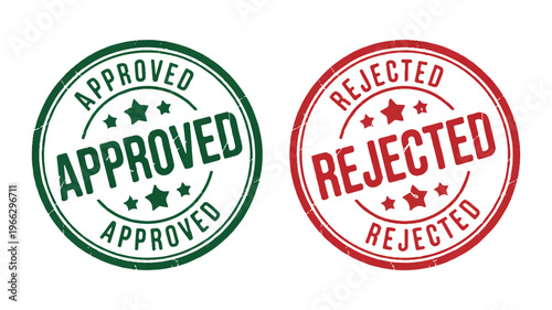 Approved and rejected rubber stamp icons in green and red