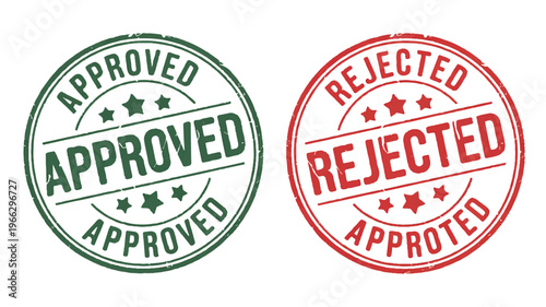 Approved and rejected rubber stamps on white background