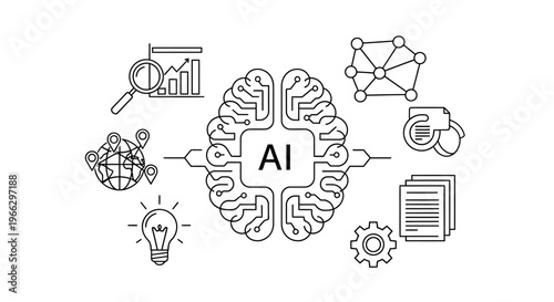 Artificial Intelligence Brain Icon Symbol.