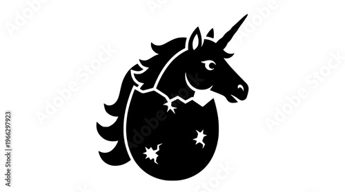 Unicorn Egg Cracked Horn Mane Black Silhouette Vector