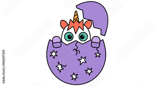 Unicorn Egg Hatching Baby Unicorn Clip Art Flat Vector