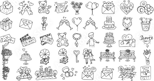 Romantic Love Doodle Set: Hand-Drawn Icons for Valentine's Day  Special Occasions