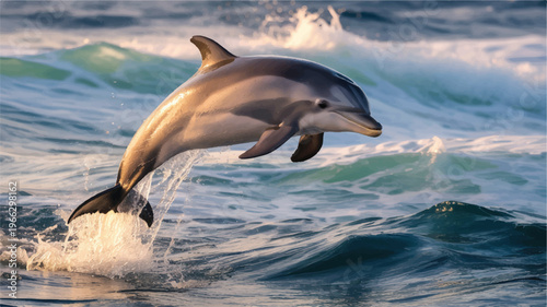 dolphin jumping out of ocean waves in natural setting