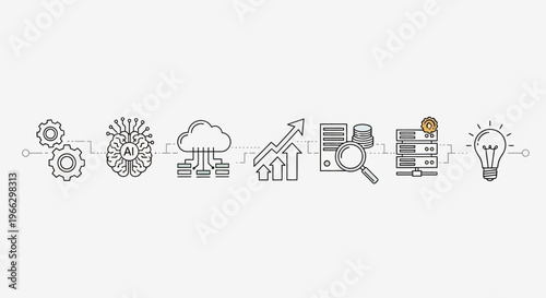 Business icons and symbols line up.