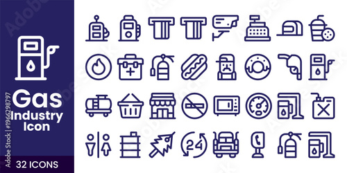 Oil and Gas Industry Icon Set with Fuel, Refinery, Pipeline, and Industrial Energy Vector Collection
