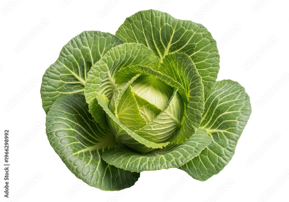 Fototapeta premium Fresh green cabbage head isolated on transparent background