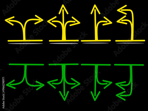 Hand drawn arrow collection. Different types of arrows facing each other. Arrow with question mark.