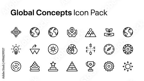 Global concepts icon pack with various symbols and signs