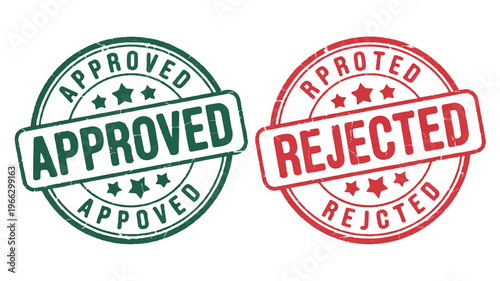 Green and red approved rejected stamps on white background