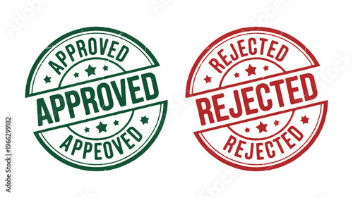 Green and red approved rejected stamps on white background