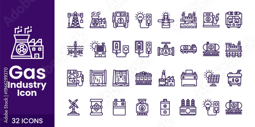 Oil and Gas Industry Icon Set with Fuel, Refinery, Pipeline, and Industrial Energy Vector Collection