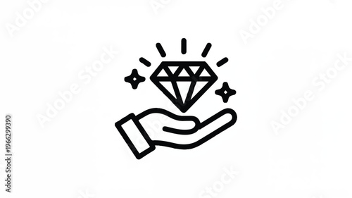 Hand holding a sparkling diamond icon symbol