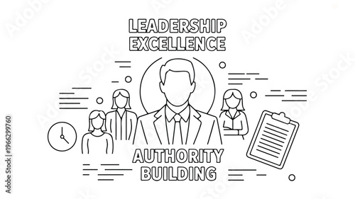 Leadership excellence and authority building concept with business people and clipboard