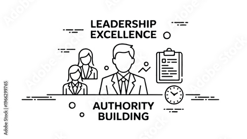 leadership excellence and authority building concept with business people and clock