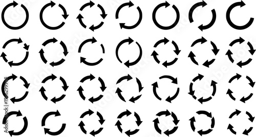Set of Circular Arrows: Recycling, Renewal  Direction Icons in Vector Format
