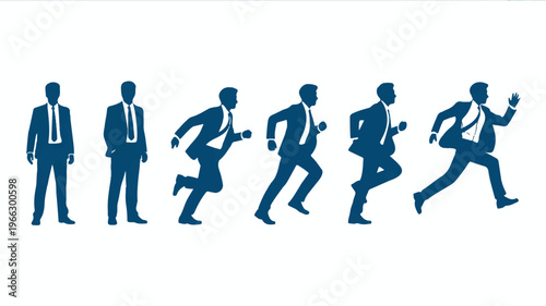 Silhouettes of businessmen running and standing in various poses  office workers in motion