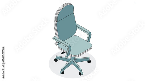 teal office chair with wheels and armrests on a white background