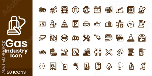 Oil and Gas Industry Icon Set with Fuel, Refinery, Pipeline, and Industrial Energy Vector Collection