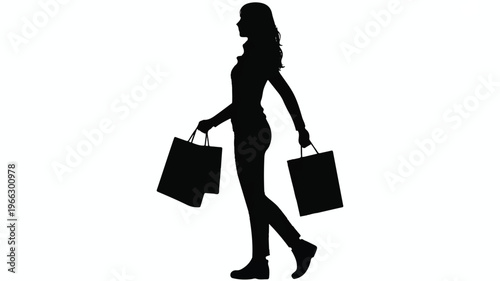 woman walking with shopping bags in both hands from shopping