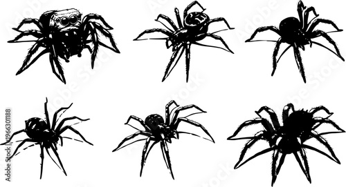 Spider Silhouette Collection: Vector Art of Black Spiders on White Background