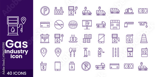Oil and Gas Industry Icon Set with Fuel, Refinery, Pipeline, and Industrial Energy Vector Collection