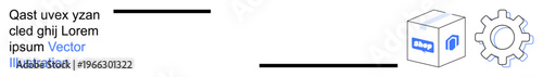 Digital tools, automation, development, software setup, coding, process management. A package icon with a gear operations. Automation and software concept for development workflows