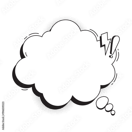 Vibrant comic book style speech bubble icon for impactful messages and sudden ideas concept, with dynamic exclamation mark and lightning symbol