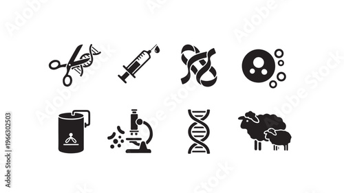 Bioteknologi Research and Genetic Modification Icons Collection