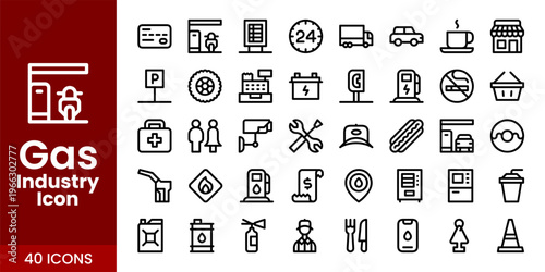 Gas and Oil Industry Icon Set with Fuel, Refinery, Pipeline, and Industrial Energy Vector Collection