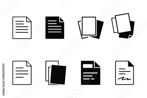 Document Icon Set Paper File Stack and Page Variations Outline and Solid Icons