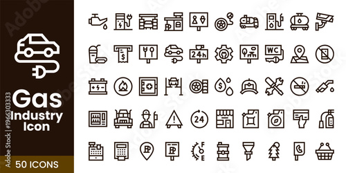 Gas and Oil Industry Icon Set with Fuel, Refinery, Pipeline, and Industrial Energy Vector Collection