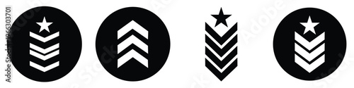Military Rank Badge Icon Set – Editable Stroke Chevron Emblems in Simple Flat Line Vector Style