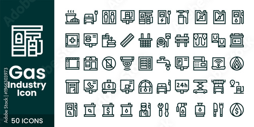 Gas and Oil Industry Icon Set with Fuel, Refinery, Pipeline, and Industrial Energy Vector Collection