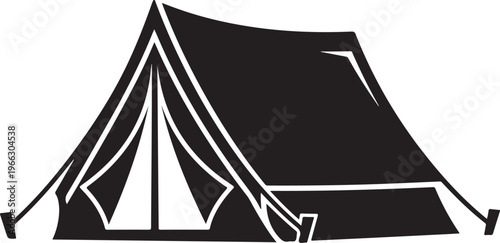 Black and white illustration of a camping tent outdoors